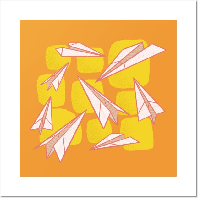 Midcentury Paper Airplanes on Yellow Wall Art by Carabara Designs